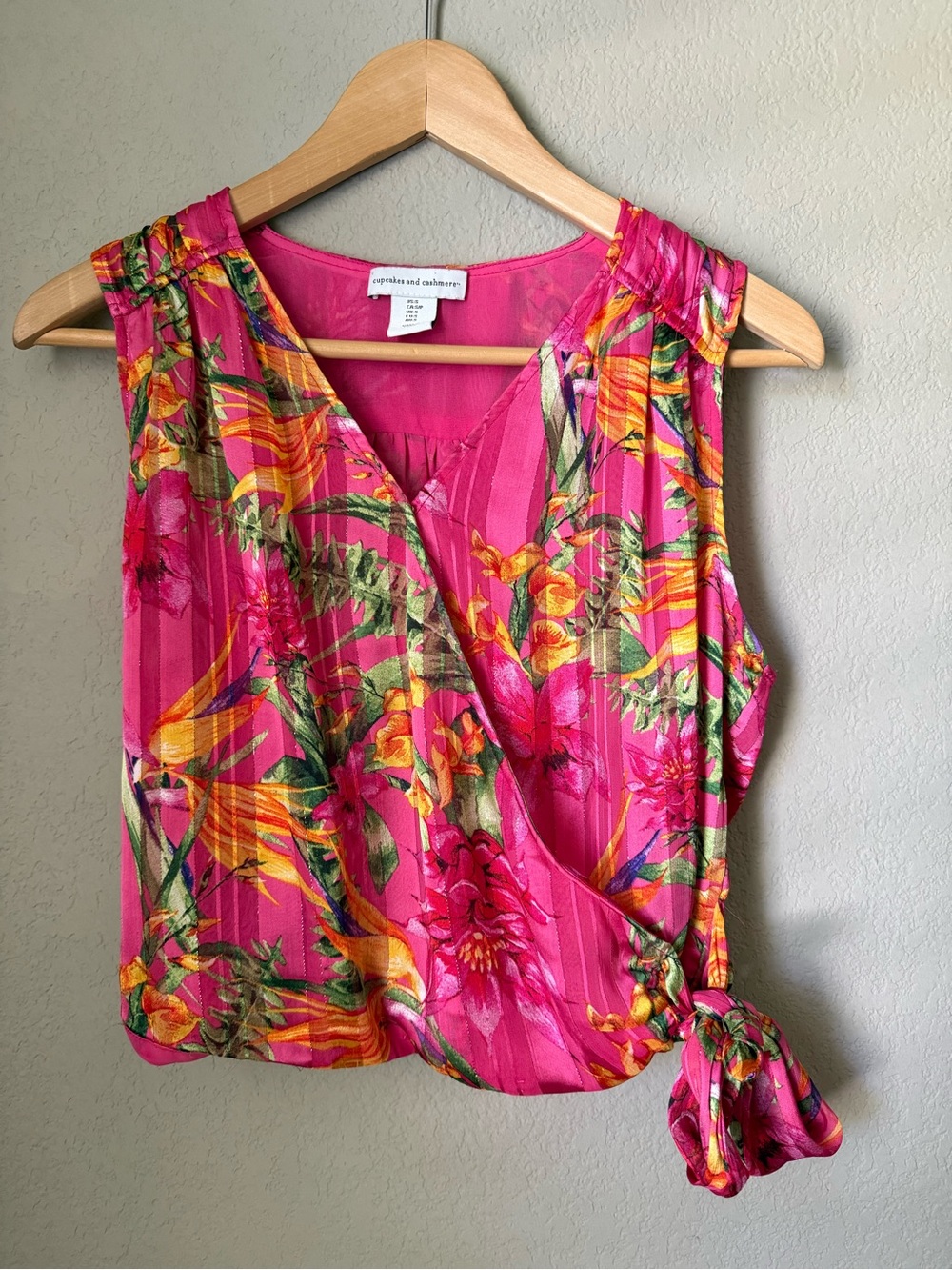 cupcakes & cashmere Hot Pink Tropical Wrap Camisole